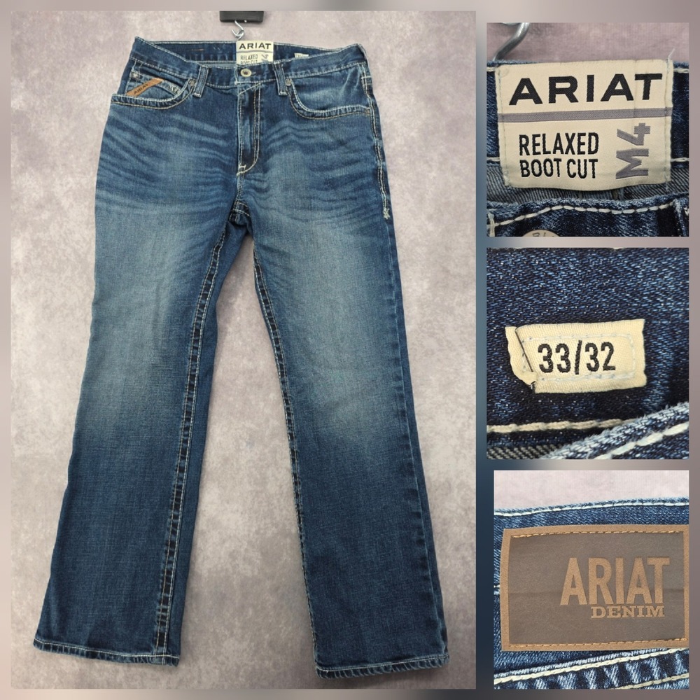 Ariat M4 Jeans Mens 33x32 Relaxed Boot Cut Medium Wash Denim Western Rugged